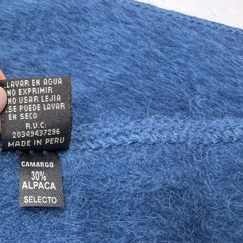 Alpaca Camargo Blue Navy Fringed Scarf Wrap 9” x 80”